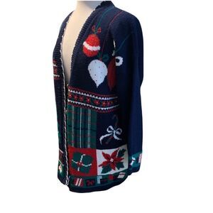 Vintage Xmas Long Sleeve Cardigan Sweater Size OX